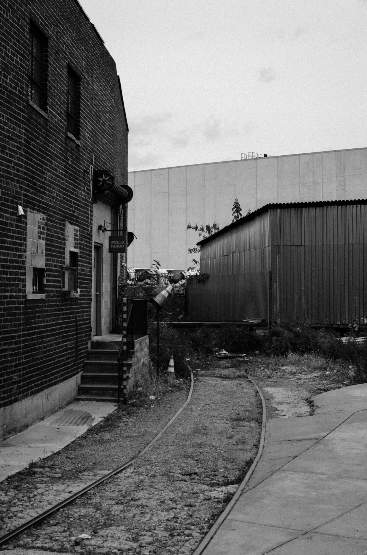 Wells fargo building next to old street car tracks